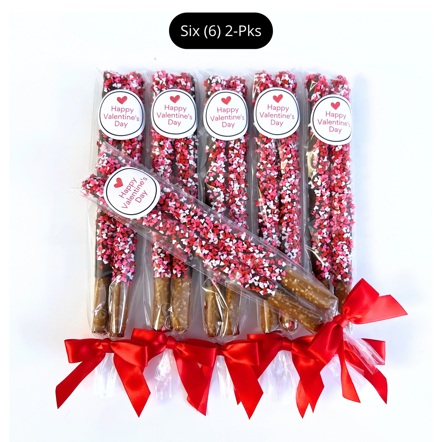 Valentine's Day Chocolate Pretzel Rods with Heart Sprinkles