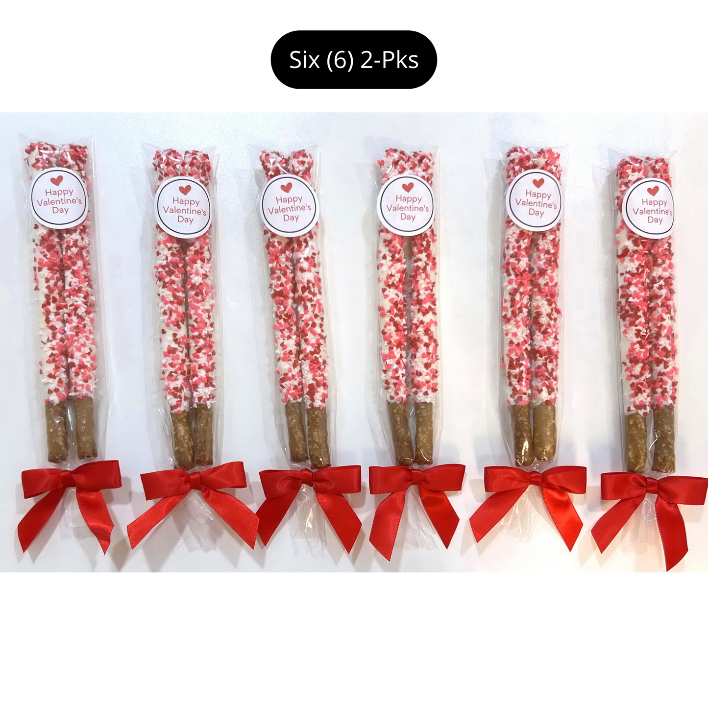 Valentine's Day White Chocolate Pretzel Rods with Heart Sprinkles