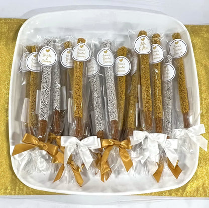 Wedding Chocolate Pretzel Rods - Mr. & Mrs.