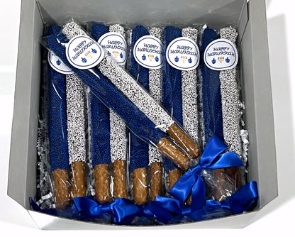 Hanukkah Chocolate Covered Pretzel Rods