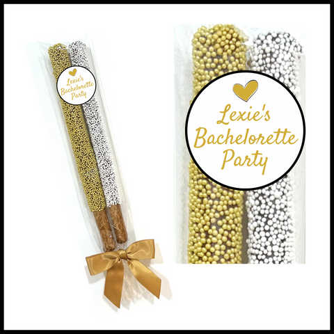 Wedding Chocolate Pretzel Rods - Bachelorette Party (Custom Label)