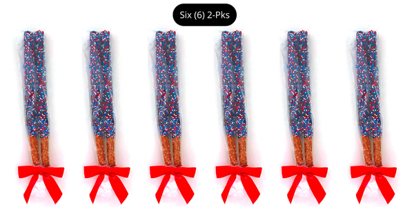 Patriotic Chocolate Covered Pretzel Rods - Topped With Red, White, & Blue Mixed Sprinkles