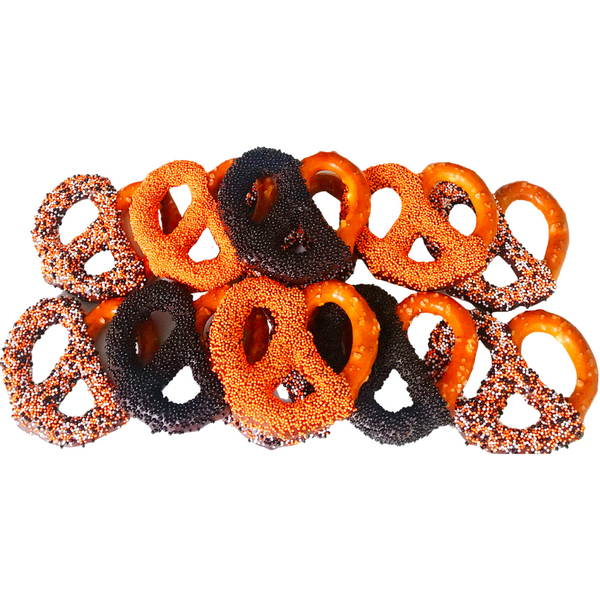 Tri-Colored Halloween Chocolate Covered Jumbo Pretzels