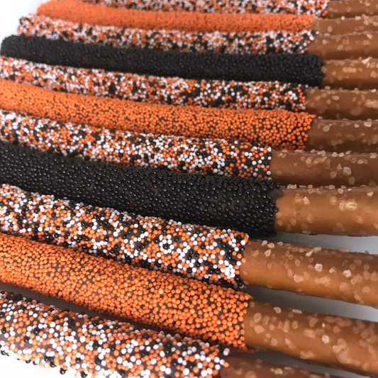 Tri-Color Halloween Chocolate Covered Pretzel Rods