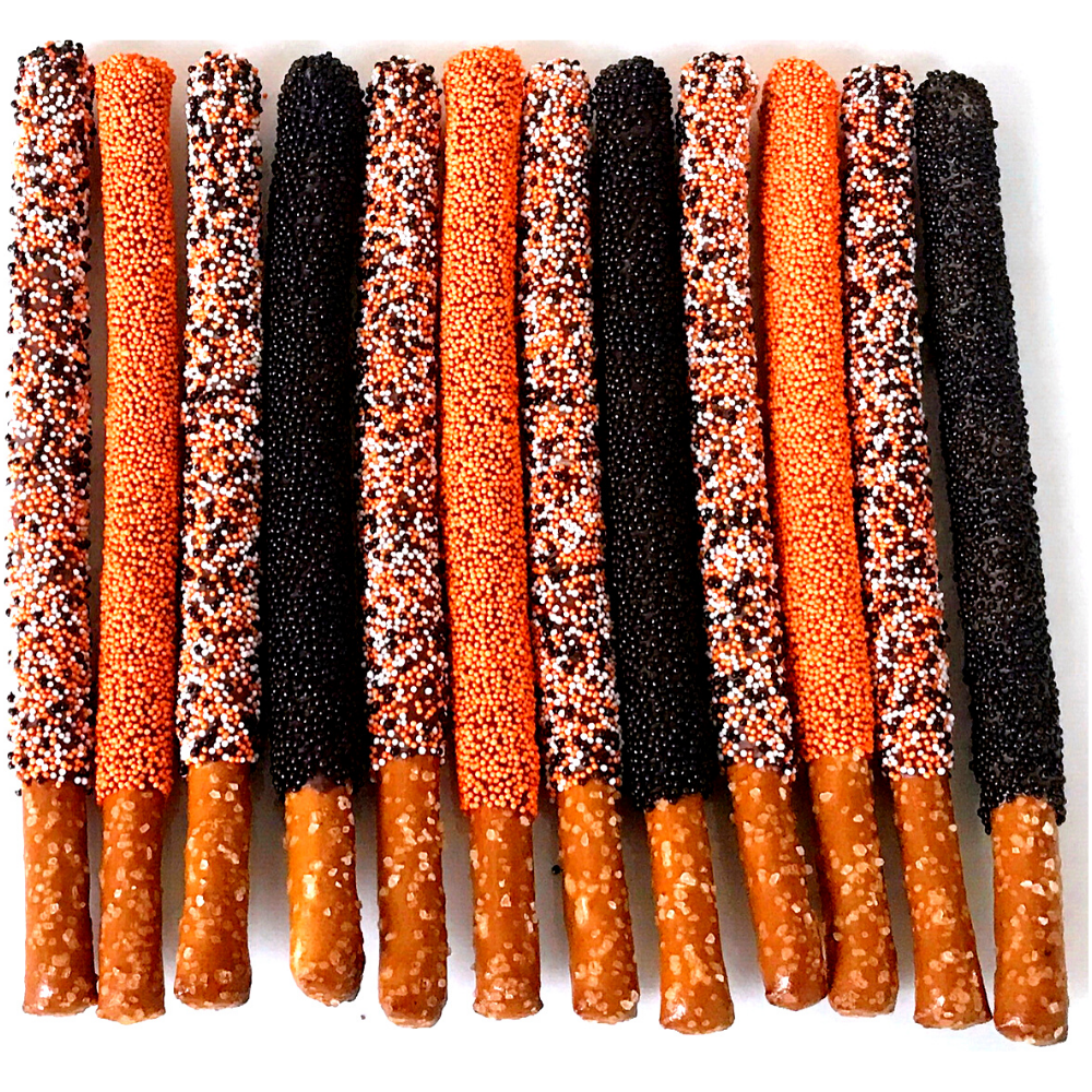 Tri-Color Halloween Chocolate Covered Pretzel Rods