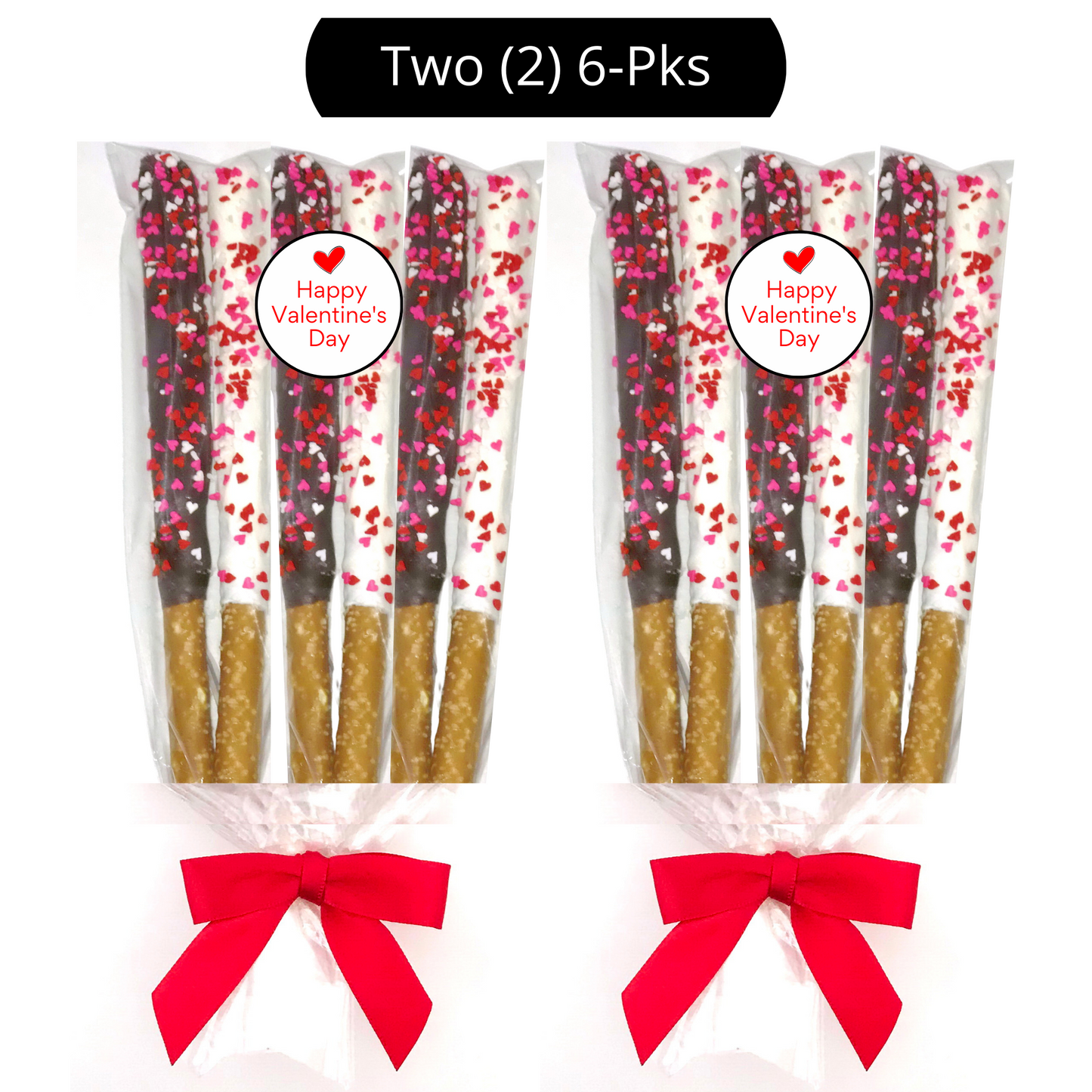 Valentine's Day Chocolate Pretzel Rods with Heart Sprinkles - Mixed Flavors
