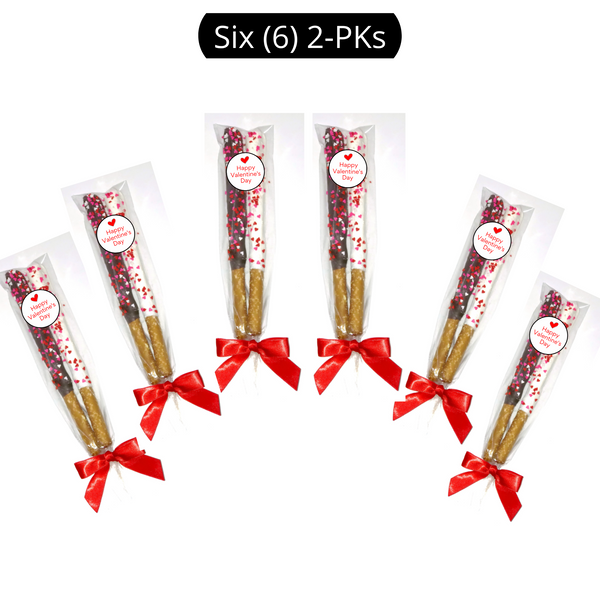 Valentine's Day Chocolate Pretzel Rods with Heart Sprinkles - Mixed Flavors