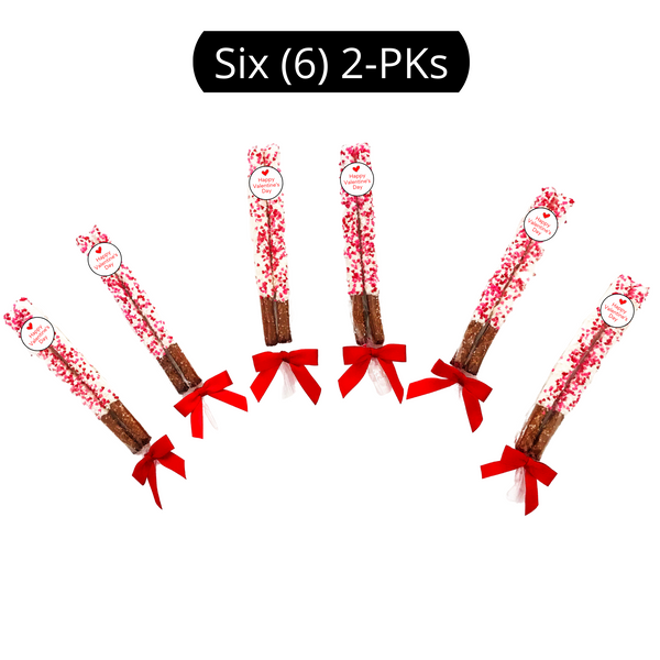 Valentine's Day White Chocolate Pretzel Rods with Heart Sprinkles